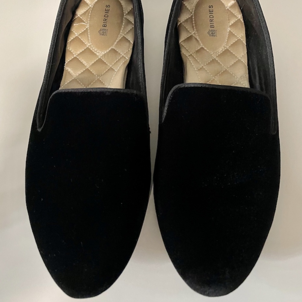 🔮 Worn Once: Birdies "The Starling" Velvet Loafers / Flats in Black, Sz 10 🔮